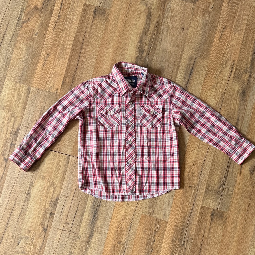 Wrangler Kids Red Plaid Button Down Shirt
